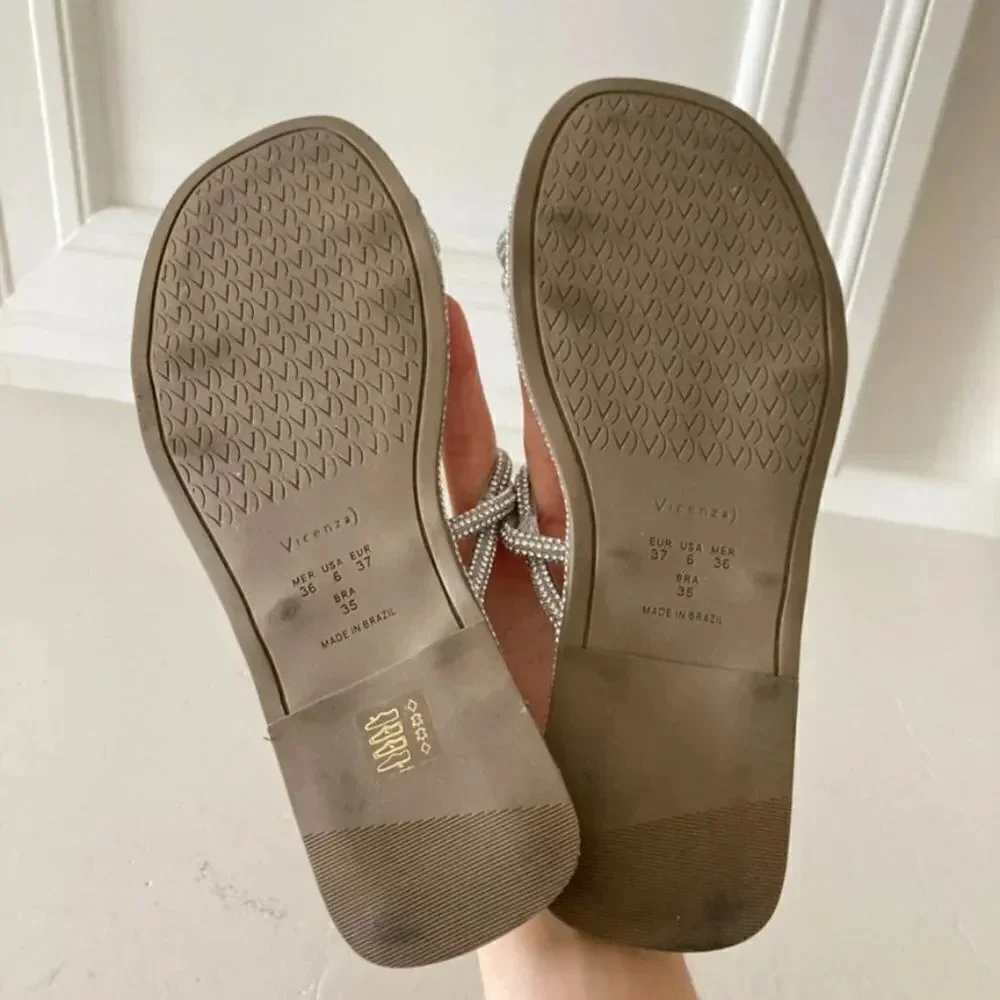 NWOT Vicenza Free People After Party Slip On Silver Gem Twisted Sandals Sz 6